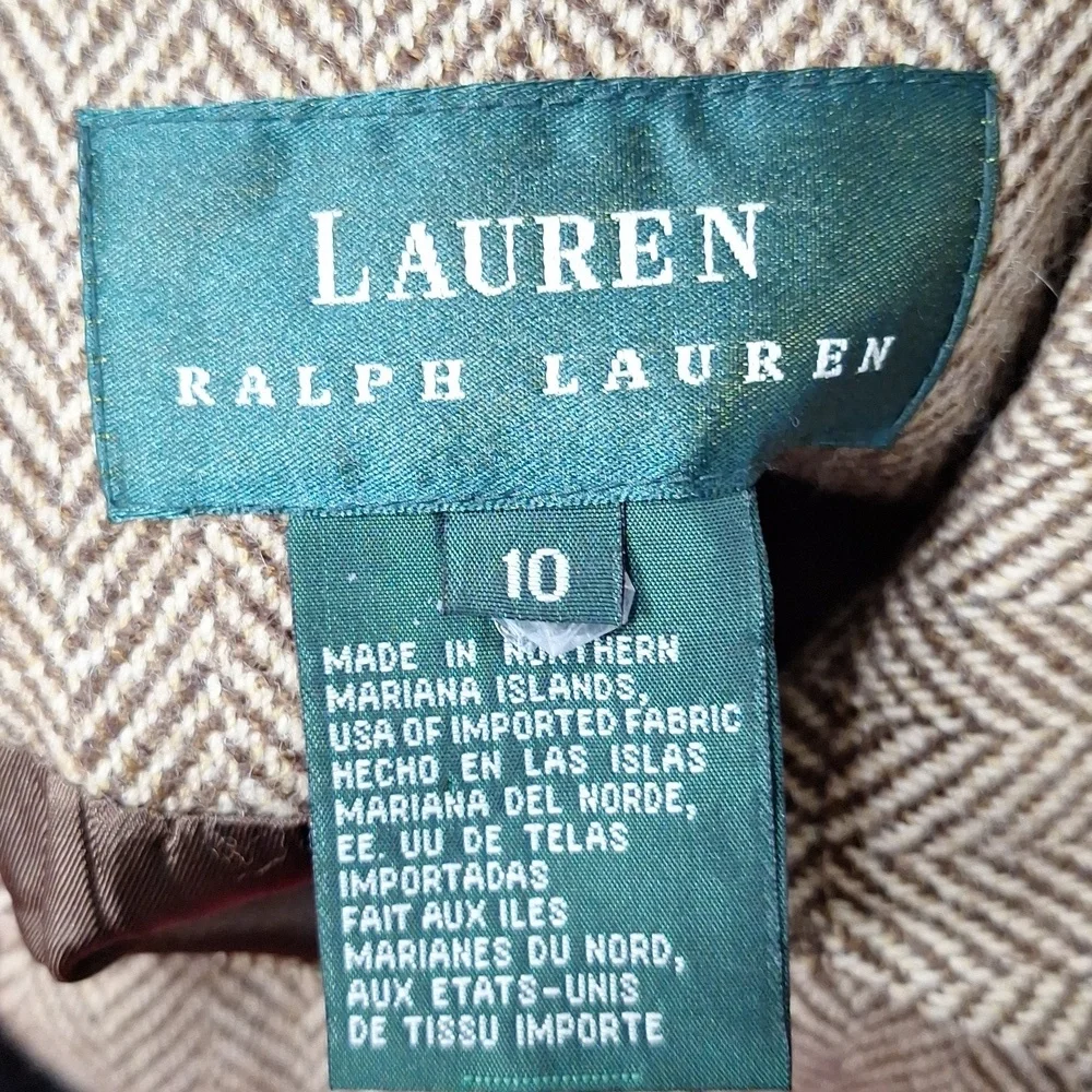 Lauren Ralph Lauren Quiet Luxury Beige Brown Lambswool Herringbone Coat Size 10 - Picture 10 of 12